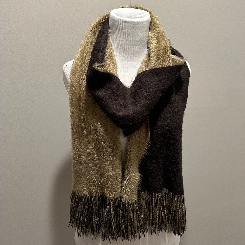 Brown and Tan Fringed reversible soft Scarf